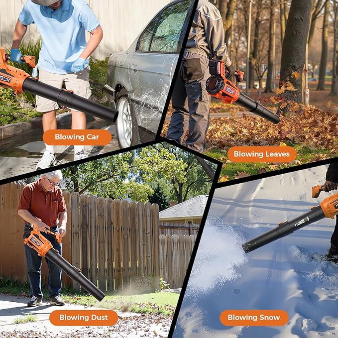 Leaf Blower Cordless - 650CFM Brushless Motor Leaf Blower with 6-Speed Control & Ergonomic Handle - Includes 2 x 5.0Ah Batteries & Fast Charger - Blowers for Lawn Care, Yard, Patio, Leaves, Snow, Dust