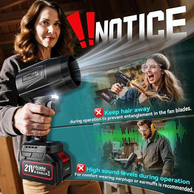 Leaf Blower Cordless Ecarke Portable Dust Cleaner, 800000RPM Handheld Brushless Turbo Jet Blower for Lawn Care, Patio Cleaning, Leaves with 2X 4.0Ah Battery, Charger, Storage Case Included