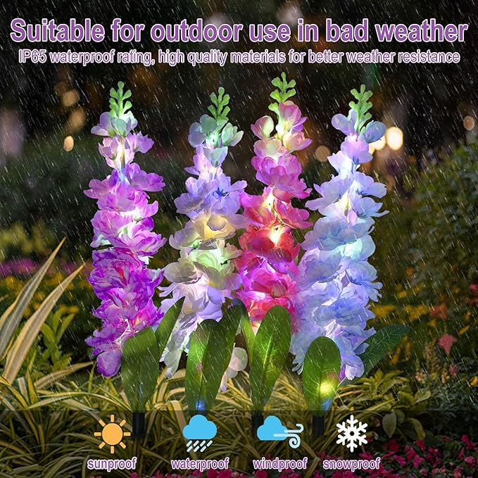 Solar Garden Lights, Solar Delphinium Flowers Lights 8 Pack 160 LEDs, Waterproof Solar Outdoor Lights Two Lighting Modes for Wedding Party Garden Yard Patio Lawn Decor and Gift for Mother