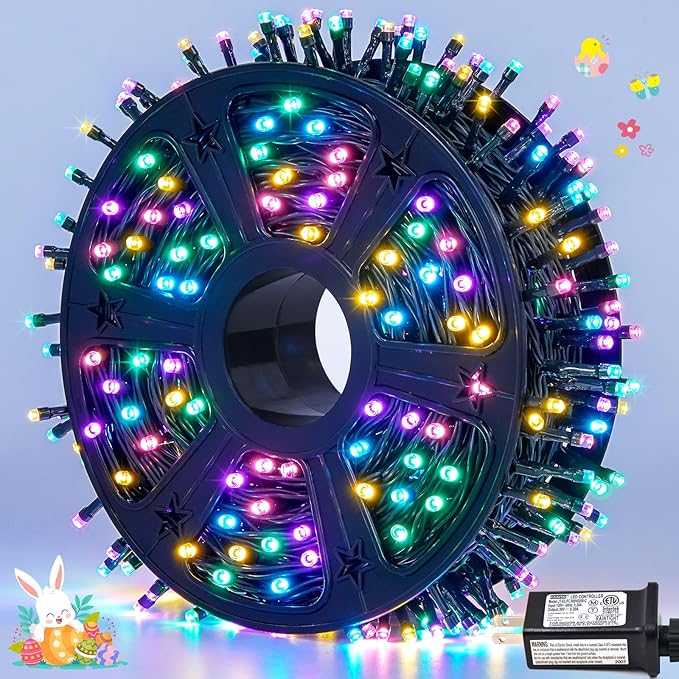 JMEXSUSS 500 LED Easter Lights Outdoor Indoor, 173ft Multicolor Easter String Lights, 8 Modes Colorful Christmas Light Plug in for Room Party Decorations