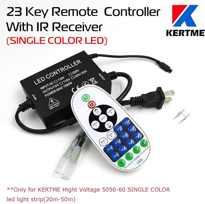 5050-60 Type AC 110-120V LED Strip Lights, Flexible/Waterproof/Dimmable/Multi-Modes LED Rope Light + 23 Keys Remote for Home/Garden/Building Decoration (164ft/50m, Warm White 3500K)