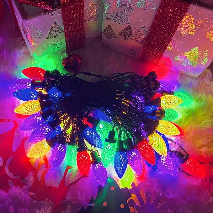 YIQU Extendable 2-Pack 66FT 100 Count C9 Christmas Lights Outdoor/Indoor, Waterproof Green Wire Plug in String Lights for Xmas Tree Garden Patio Wedding Party Decoration (Multicolor)