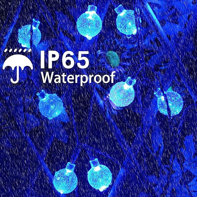 Blue 2-Pack 100 LED 64FT Crystal Globe Solar Christmas Lights, Outdoor Waterproof Solar String Lights with 8 Lighting Modes, Solar Outdoor Decorations for Tree Garden Patio Party Wedding Christmas