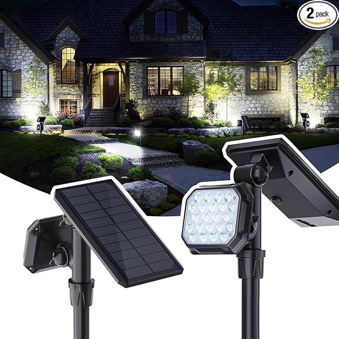 JSOT Outdoor Spotlights - Solar Spot Light Solar Lights Outdoor Waterproof Landscape Spotlights Decoration for Outside Garden Yard Driveway Tree (Cool White, 2 Pack)
