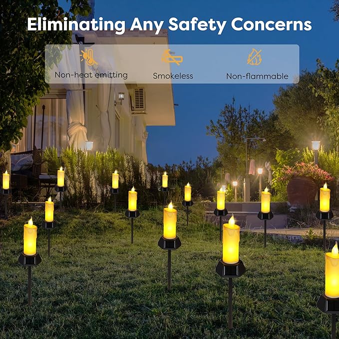 BlcTec Solar Candles Outdoor Waterproof, Flickering Candles with IP65 High Rating Waterproof, Suitable for Outdoor Lawn, Yard, Pathway, Wedding, Camping, Holiday Decorations, 4 PCS