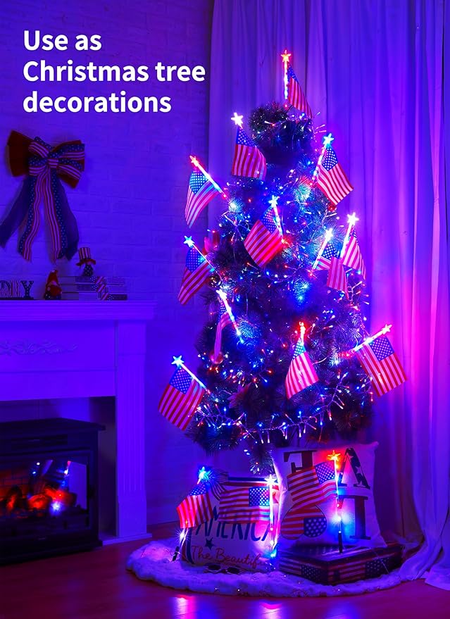 Brightown 4th of July Decorations Outdoor, Red White and Blue Lights, 6 Flag Lights Pathway, Memorial Day Decorations for Independence Day Garden Yard Lawn Outside Patriotic Decorations