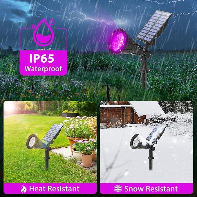 T-SUN Solar Spotlights, 4 LED Solar Waterproof Outdoor Landscape Lights, Auto-on/Auto-Off by Day, 180 Angle Adjustable for Tree, Patio, Yard, Garden, Driveway, Stairs, Pool Area(Purple-1Pack)