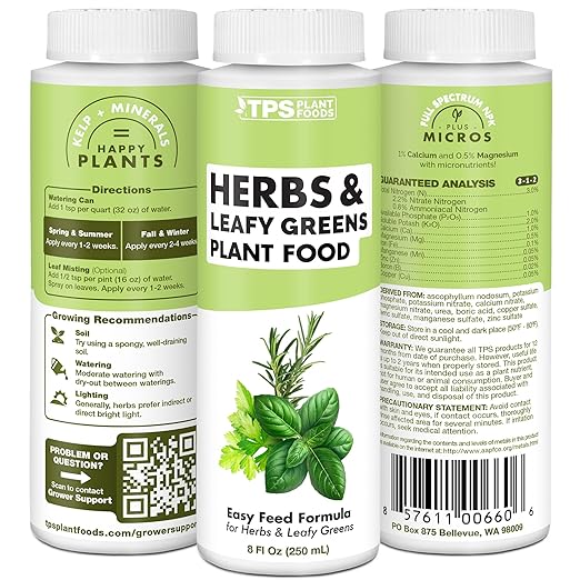 TPS NUTRIENTS Herb Plant Food for All Edible Herbs, Leafy Greens and Veggies, Liquid Houseplant Fertilizer 8 oz (250mL)