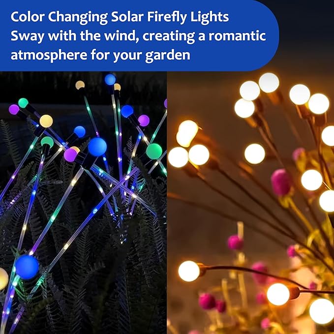 Zavothy Solar Garden Lights, Christmas Decorations Solar Fairy Lights Outdoor Waterproof, 4 Pack 32LEDs Sway by Wind, Dancing Fireflies Lights for Garden Decor Yard Patio Pathway Decoration