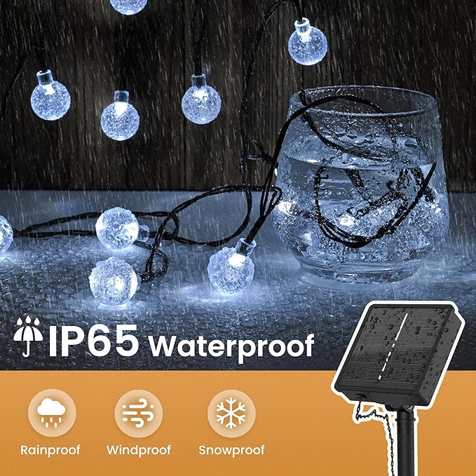Solar Lights Outdoor Waterproof, Total 36 ft 60 LEDs Crystal Globe Lights with 8 Modes, Solar String Lights for Outside, Patio Porch Garden Yard Christmas Wedding Party Decor (Cool White)