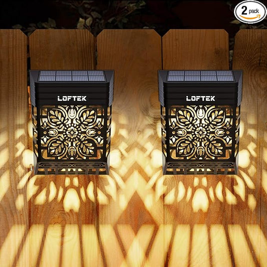LOFTEK Solar Deck Lights, 2 Pack Solar Fence Lights, Outdoor Garden Decorative Light, Dusk to Dawn, Waterproof, Fence Post Wall Light for Railing, Patio, Pool, Backyard, Stair, Step, Warm White