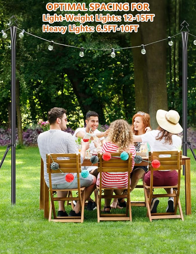 LOPANNY String Light Poles for Outside - 2 Pack 9.8FT Poles for Outdoor String Lights, Outdoor Light Poles for String Lights Hanging - Backyard, Garden, Patio, Deck Lighting Stand for Parties, Wedding