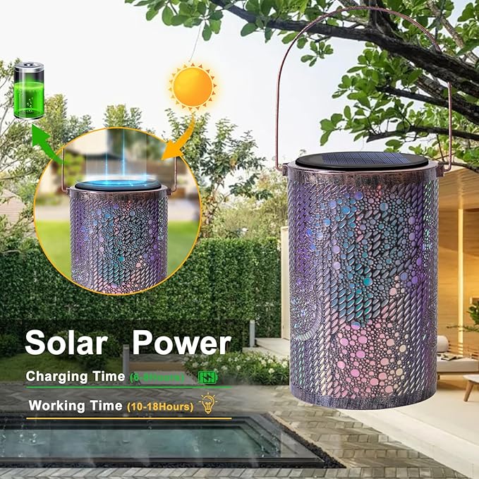 Solar-Powered Iron Art Lantern - Two Lighting Modes Waterproof Hanging Ambiance Lighting for Gardens & Patios, Perfect as Decorative Gift Housewarming Gift Mom Gifts (Bubble)