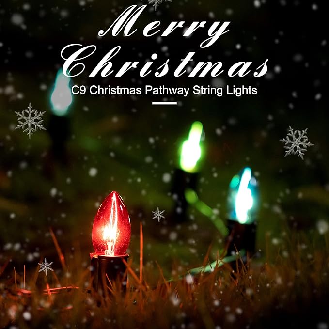 Christmas Pathway Lights Outdoor - 24.2ft Multicolor Walkway With Stakes, C9 Driveway for Outside Yard Garden, Extendable Xmas Holiday Decorations, 20 Lights