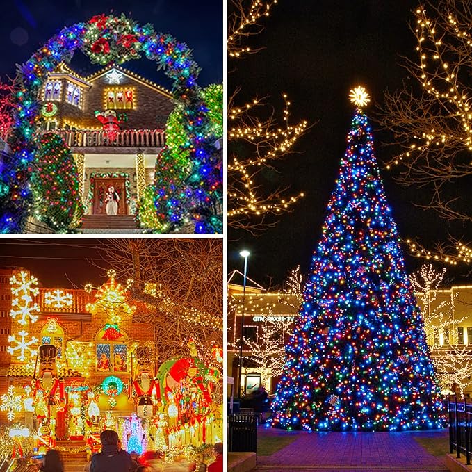 JMEXSUSS 250 LED Warm White and Multicolor Christmas String Lights Indoor Outdoor Waterproof for Garden Patio Party Halloween Christmas Decorations