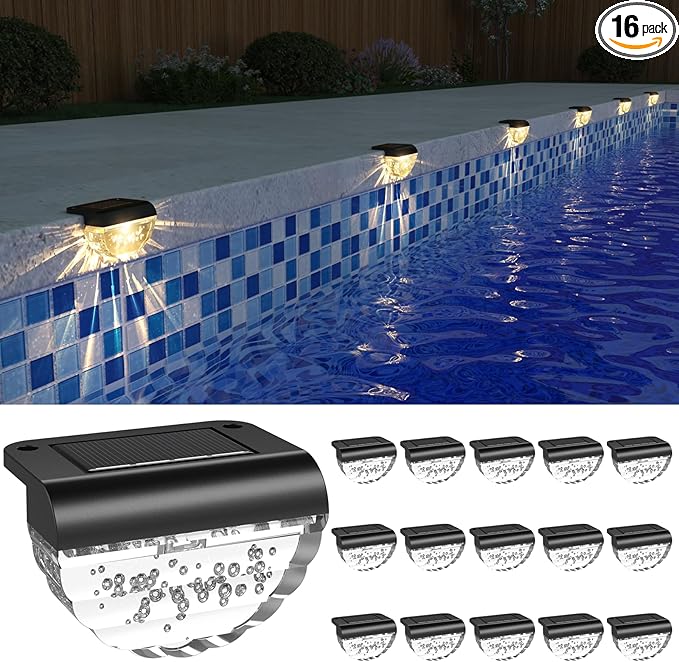 16 Pack Solar Deck Lights Outdoor, Solar Step Lights Waterproof for Outside, Yard, Patio, Garden, Pool, Railing, Stairs, Fence (Warm White)