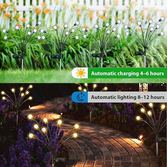New Upgraded Solar Garden Lights, 8 Pack Solar Firefly Lights Outdoor, Solar Swaying Lights, Waterproof Solar Outdoor Fairy Lights for Yard Patio Pathway Wedding Decor (Warm White)