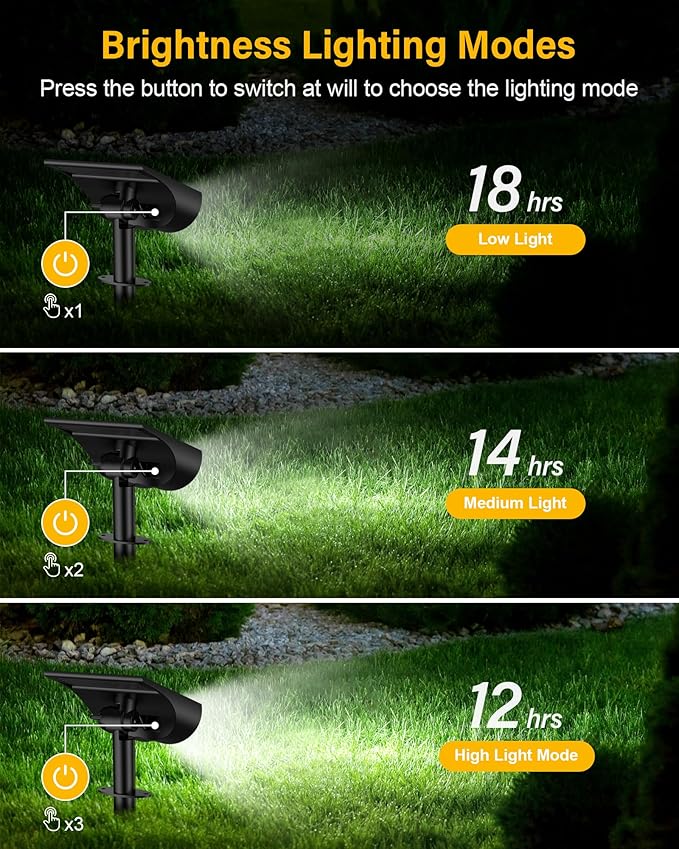 Solar Spot Lights Outdoor Waterproof, 3 Lighting Modes Solar Landscape Lights for Outside, Dusk to Dawn IP65 Waterproof Outdoor Solar Lights for Yard Pathway Driveway Landscape, Cold White, 1 Pack