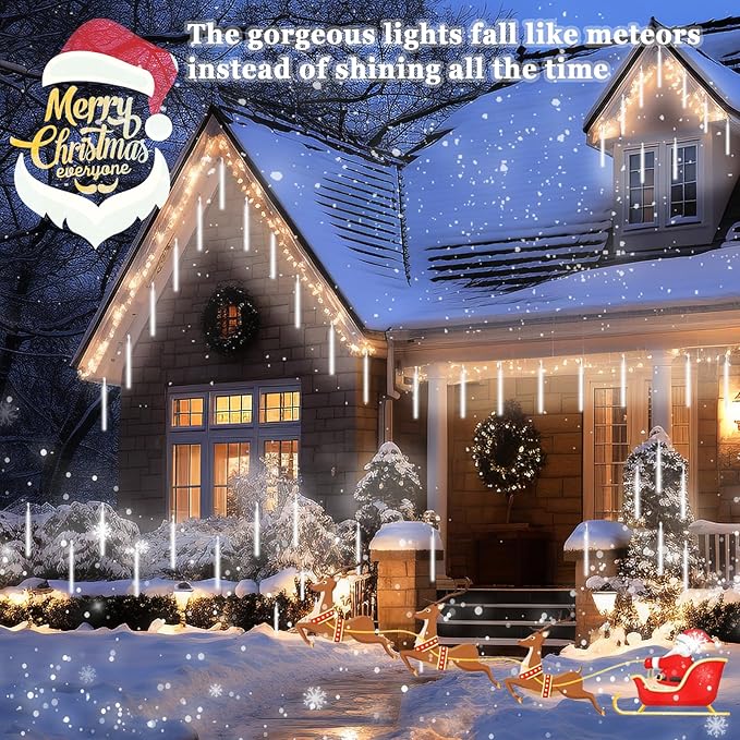 Meteor Shower Lights - 20 Inch 10 Tube 540 LED High Brightness Falling Rain Icicle Cascading Lights for Xmas Tree Roof Eaves Patio Decor