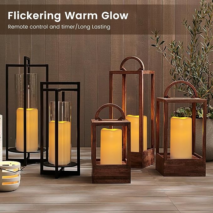 9PACK Outdoor Waterproof Plastic flameless Candles with Remote Control LED Flickering Battery Operated Pillar Candles Cycling 24 Hours Timer (D3 xH5.5) for Camping, Weddings, Party,Home Decoration