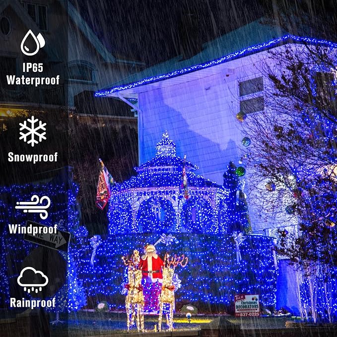 2 Pack Blue Solar Christmas Lights Outdoor Waterproof, Each 42.7 ft 100 LED Solar Powered String Lights, 8 Modes Solar Twinkle Lights for Garden Yard Patio Tree Porch Christmas Decorations