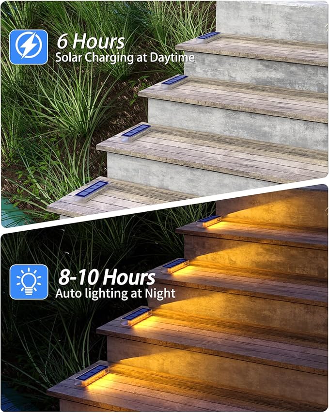 Solar Step Lights for Outside,6 Pack Solar Stair Lights Outdoor Waterproof,Warm White Deck Light Solar Powered Waterproof for Steps,Stairs,Walkway,Sidewalk,Patio,Pathway