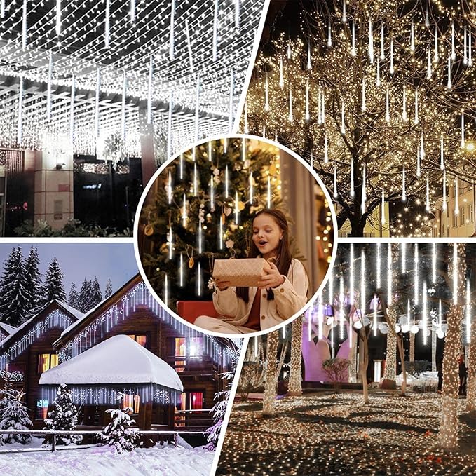 Meteor Shower Lights - 20 Inch 10 Tube 540 LED High Brightness Falling Rain Icicle Cascading Lights for Xmas Tree Roof Eaves Patio Decor