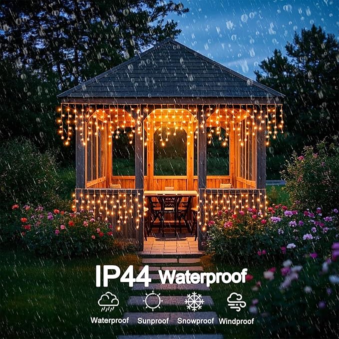 33 FT Orange Icicle Lights for Outside, 400 LED Christmas Lights Outdoor, Clear Wire Twinkle String Lights with Timer 8 Modes Waterproof for Window House Patio Yard Wedding Classroom Festival Decor
