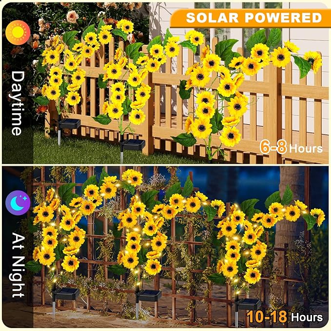 Solar Garden Lights Outdoor, 2 Pack New Sunflower Light for Outside, Solar Willow Vine Light with 46 LED Sunflowers, Waterproof Decor for Yard, Patio, Pathway, Gardening Gifts (2Pack Sunflower)