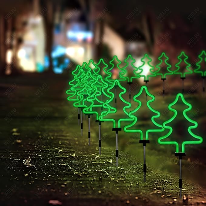 BlcTec Christmas Decorations Outdoor, 4PCS Neon Christmas Tree Shape Lights with Stainless Steel Stakes, 4 Xmas Tree Garden Lights with Waterproof for Garden Patio Yard Lawn Décor, Green