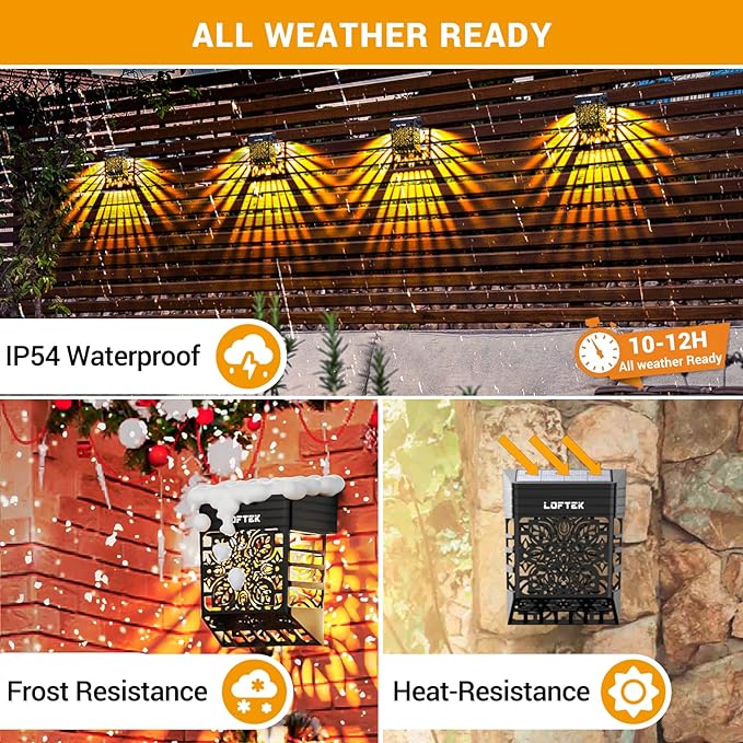 LOFTEK Solar Deck Lights, 4 Pack Solar Fence Lights, Outdoor Garden Decorative Light, Dusk to Dawn, Waterproof, Fence Post Light for Railing, Patio, Backyard, Stair, Step, Camping, Warm White