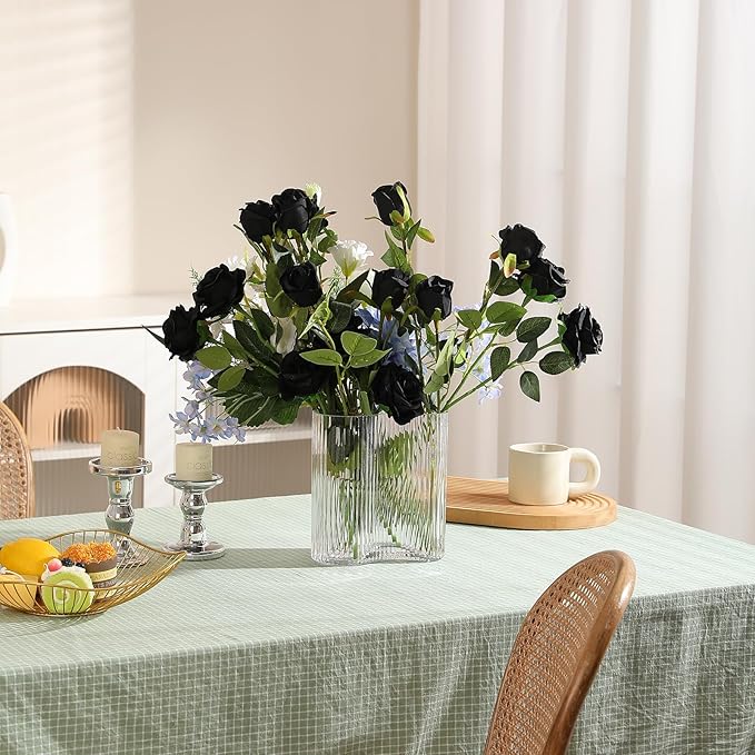 Hawesome 12PCS Artificial Silk Flowers Realistic Roses Bouquet Long Stem for Home Wedding Decoration Party (Black-1)