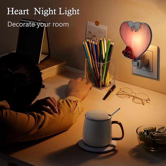 KY&BOSAM Plug in Pink Heart Night Light Stained Glass Nightlight Decorative Wall Night lights with On/Off Switch Come with 7 Watt Bulb Mother`s Christmas Valentine`s Holiday Spring & Winter Home Decor