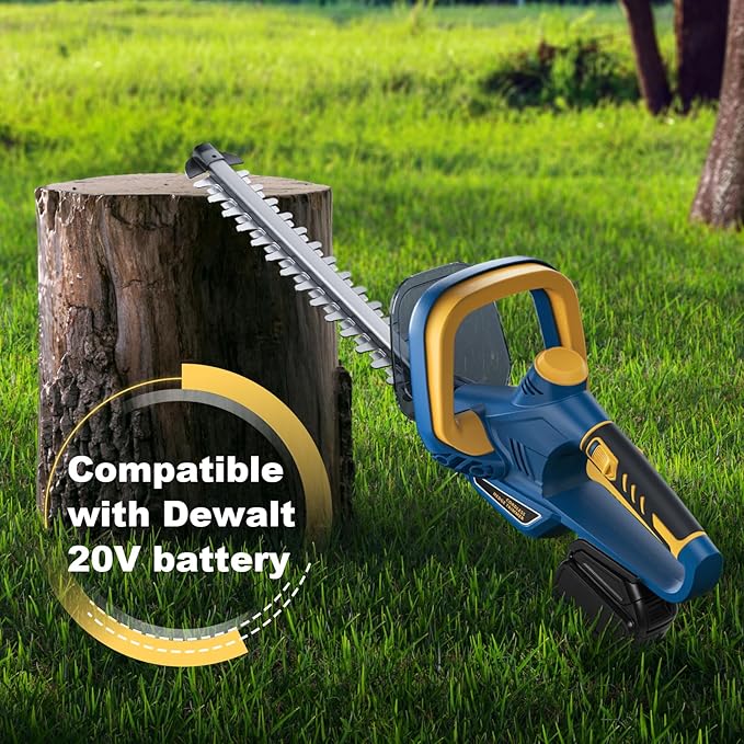 Hedge Trimmer for Dewalt 20V Battery, Cordless Hedge Trimmer with 22'' Dual-Action Blade, 1600RPM, 3/5'' Cutting Width, Rotating Handle & Dual Switch Design (Battery Not Included) (Navy Blue)