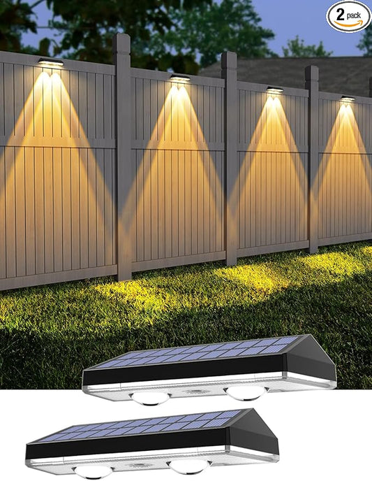Solar Fence Lights,Warm White & Cold White & Mixed Color 3 Modes Bright Lens LED Dusk to Dawn Deck Light Outdoor Waterproof,Solar Outdoor Lights for Backyard/Railing/Wall (2Pack)