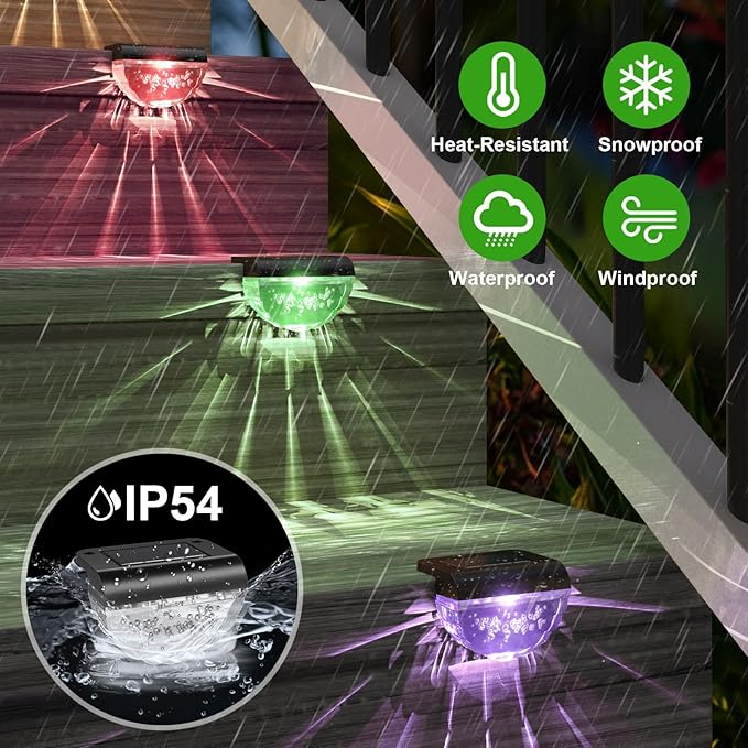 16 Pack Solar Deck Lights Outdoor, Solar Step Lights Waterproof for Outside, Yard, Patio, Garden, Pool, Railing, Stairs, Fence (Color Changing)