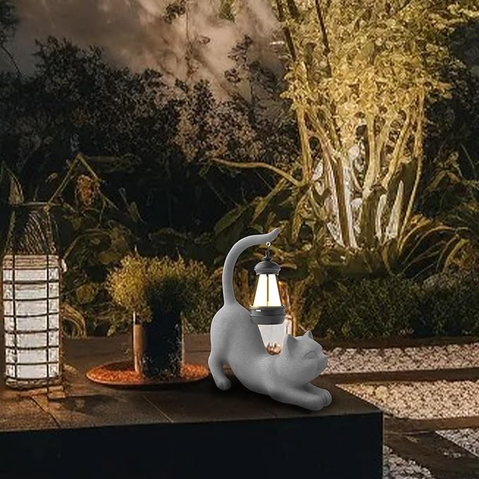 Solar Cat Garden Statue 10 Inch Porch Patio Decor for Outside Yard Decoration Outdoor Unique Housewarming Gardening Birthday Gifts for Cat Lovers Women Grandma