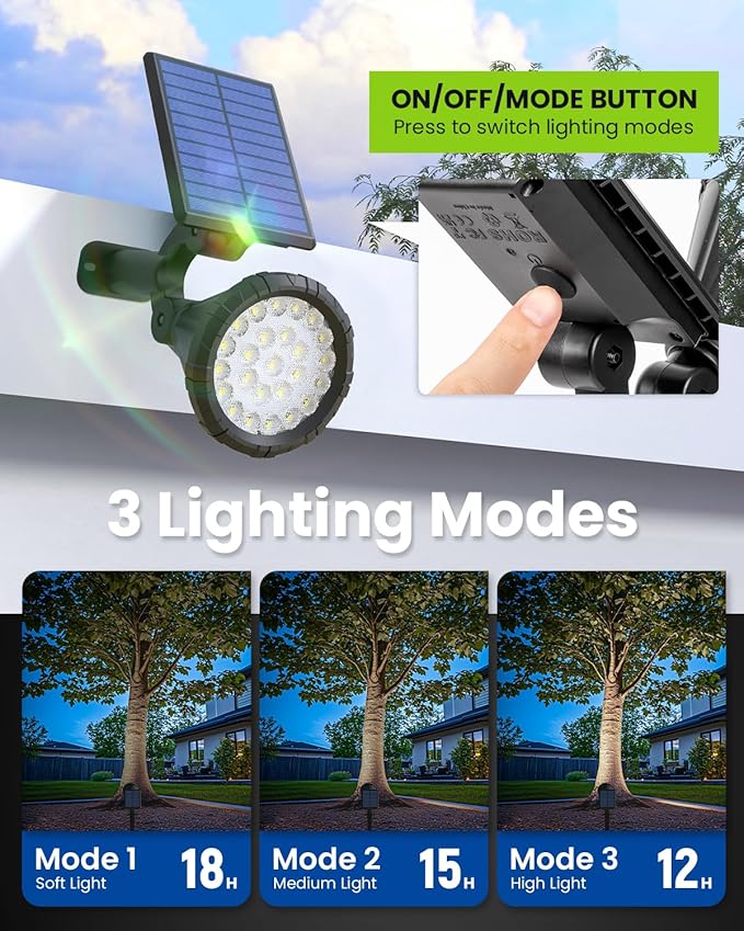Solar Spot Lights Outdoor Waterproof IP65, Flag Pole Light Solar Powered Spot Lights, Landscape Lighting Spotlights for Tree, House, Yard, Backyard, Garden Decorations-2 Pack