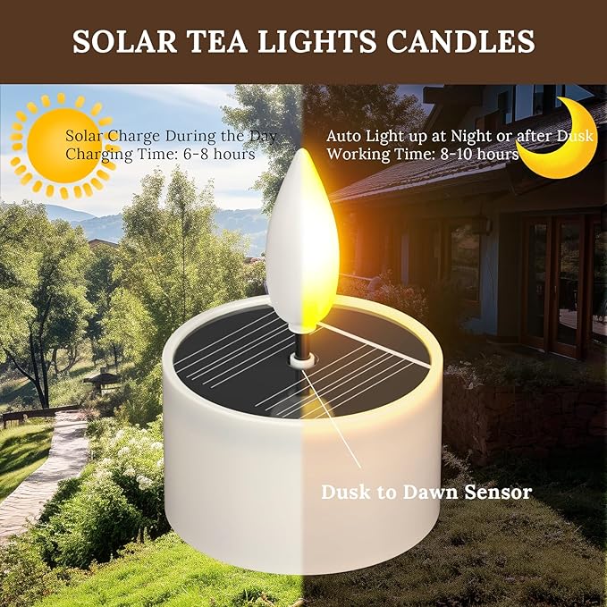 SoulBay Solar Tea Lights Outdoor Waterproof, 12 pcs 1.5" D x 2.1" Reusable Dusk to Dawn Flickering Small LED Tealight Candles, Flameless Votive Candle for Lanterns Patio Garden Camping Decor