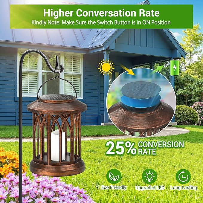 KOOPER 4 Pack Solar Lantern Outdoor Lights, Hanging Solar Lanterns Outdoor Decorative, Lanterns LED Flickering Flameless Candle Mission Lights for Yard Table Garden Decor