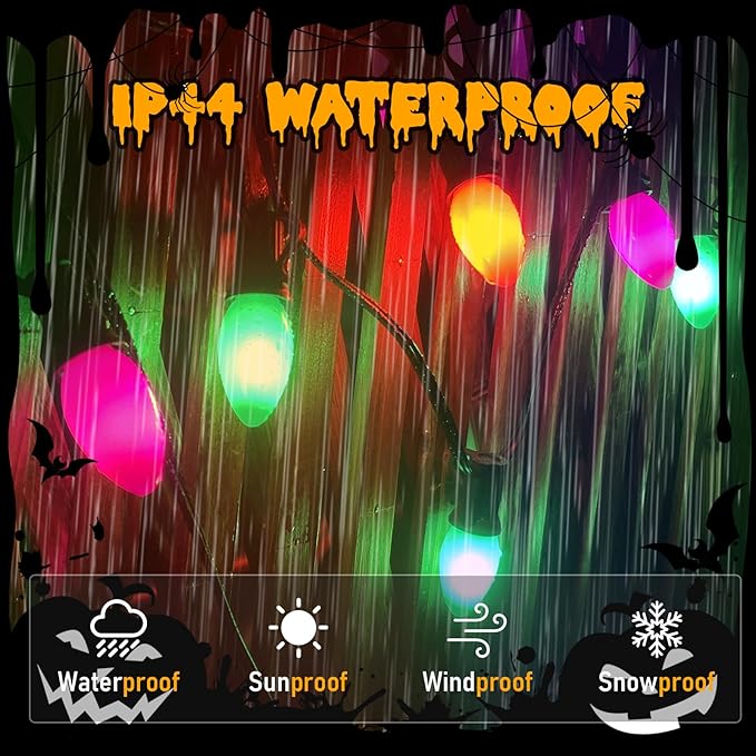 C7 LED Multicolor Christmas Lights, 25Ft with 27 Orange Green Purple Bulbs, Hanging Vintage Outdoor Christmas Decorations for Roofline Garden Patio Holiday Backyard