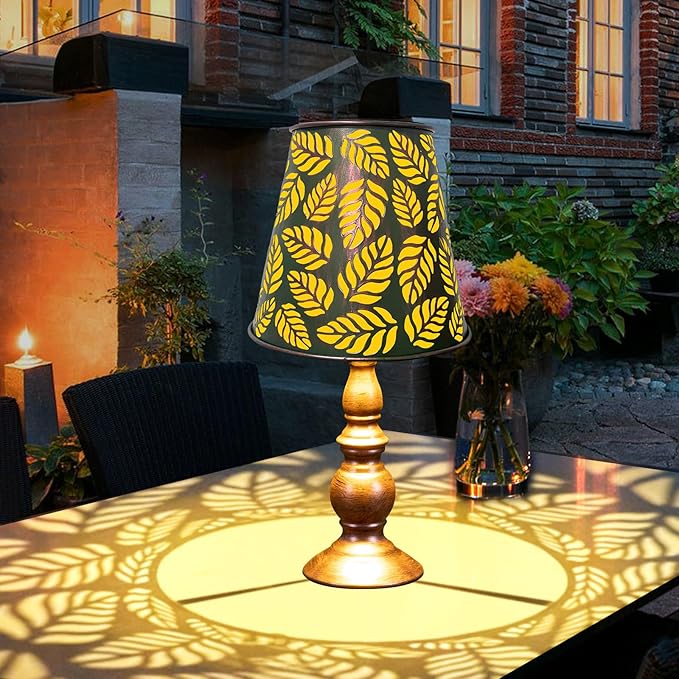 Pearlstar Solar Table Lamps - Leaf Garden Waterproof Cordless Solar Table Lamps for Patio Garden Pathway Yard