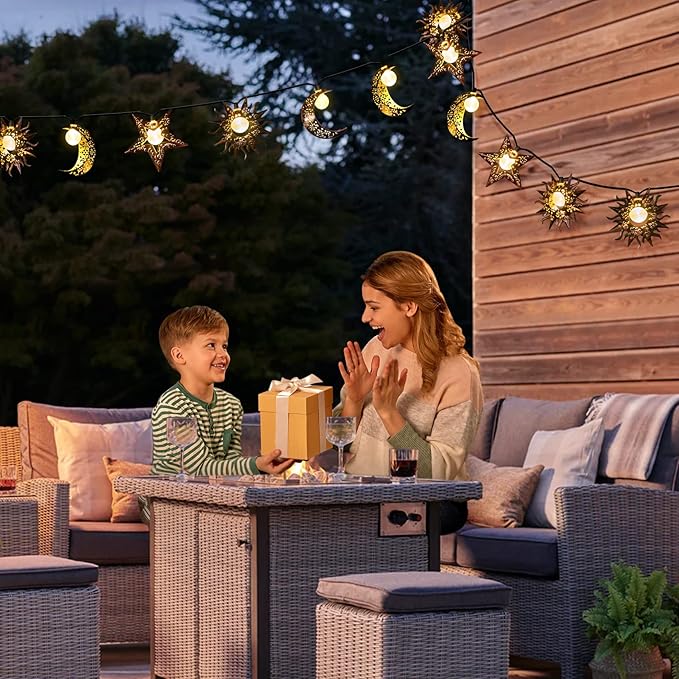 Solar String Lights Outdoor Star Moon Sun 13Ft 153In Led Solar Powered Fairy Decorative Lights for Garden Patio Yard Trees Mothers Day Gifts Wedding Party (Warm White) (Star Moon Sun String Lights)
