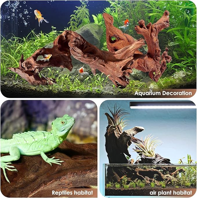 Natural Large Aquarium Driftwood for Fish Tanks & Reptile Terrariums – Safe Fish Tank Decorations, Unique Twisted Branches 2-Piece 14-18 Inch Low Tannin, Easy to Sink