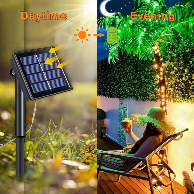 QITONG 4 Pack Solar Fairy Lights Warm White, Each 33ft 100 LED Outdoor String Light, 8 Modes Copper Wire Lights for Outside Tree Wedding Party Garden Patio Christmas