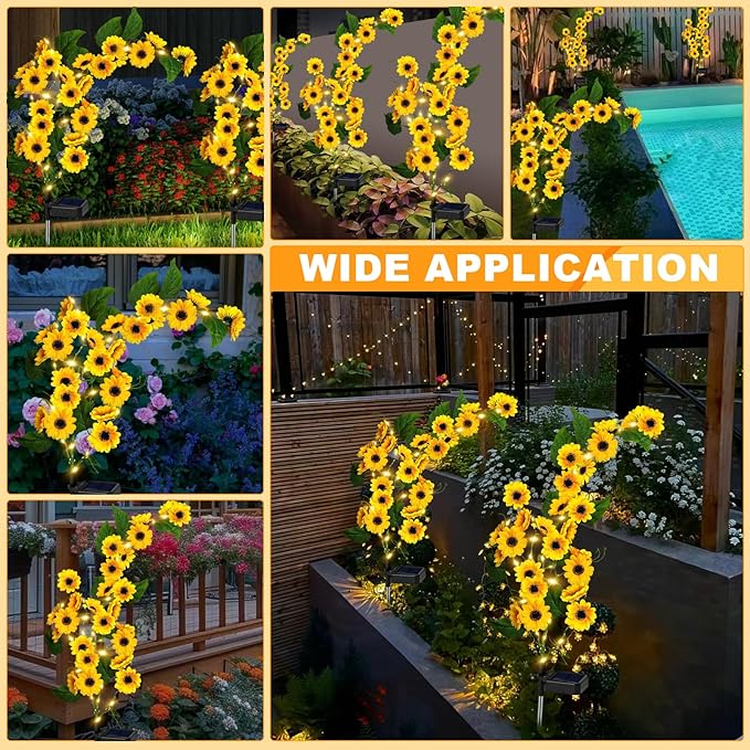 Solar Garden Lights Outdoor, 2 Pack New Sunflower Light for Outside, Solar Willow Vine Light with 46 LED Sunflowers, Waterproof Decor for Yard, Patio, Pathway, Gardening Gifts (4Pack Sunflower)
