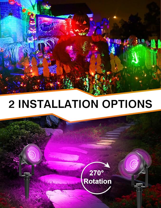 RGB Spotlights Outdoor, Color Changing Landscape Lights, Waterproof Spotlight with US Plug for Yard Tree Garden Path House Halloween Christmas Decoration, 4 Pack