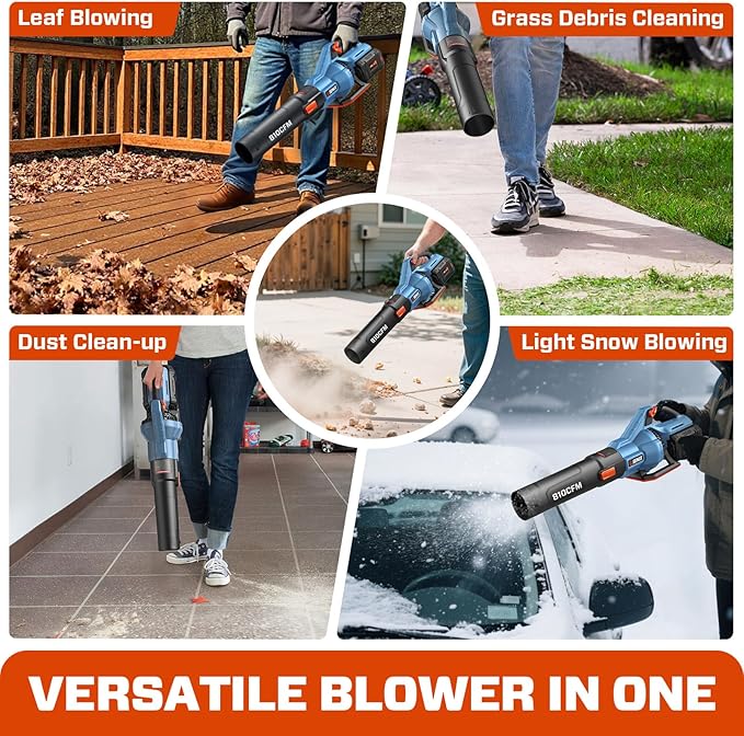 SENIX Leaf Blower Cordless, 60V Max 1300W Brushless Electric Leaf Blowers, 810 CFM & 170 MPH, Stepless Speed, Cruise Control, 60V 4.0Ah Battery & Charger Included,Blowers for Lawn Care, Yard, Garden