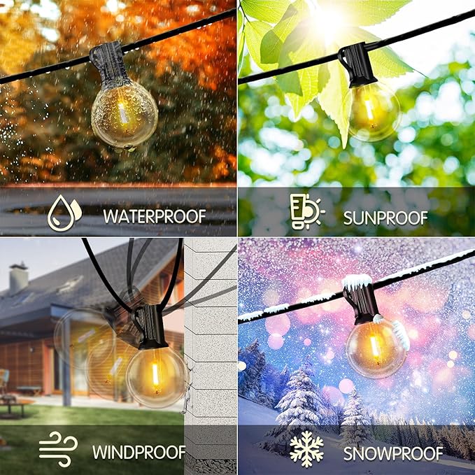 DAYBETTER 25FT Solar String Lights for Outside Waterproof with Remote,12 LED Shatterproof Bulbs Dimmable&Timer, Solar Patio Lights 3 Installation(Clips/Stakes/Nails) for Outdoor Porch Garden Market
