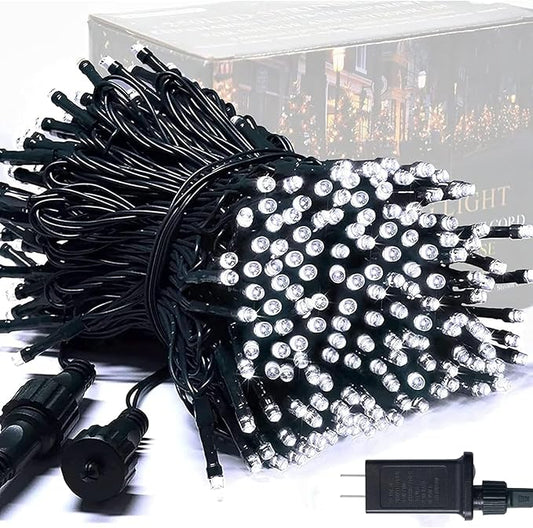 JMEXSUSS 250 LED White String Lights Outdoor Waterproof, 91.5ft Extendable Green Wire Twinkle Christmas Tree Lights, 8 Modes White Christmas Light Indoor for Wedding Party Garden Patio Decorations